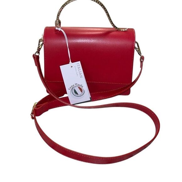 Anna Paola Genuine Italian Leather Top Handle‎ Crossbody Bag Red NWT - Picture 1 of 11